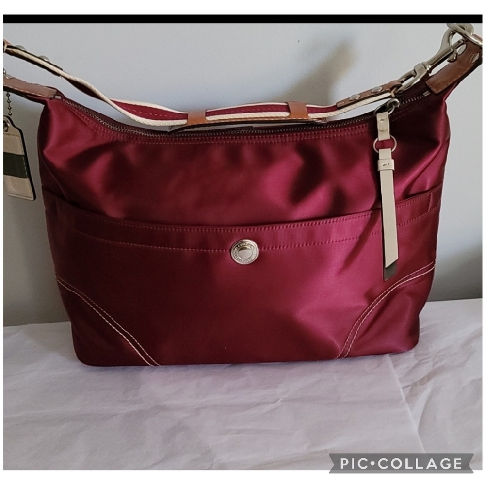 Coach Satin Hampton Weekend Burgundy Hobo
